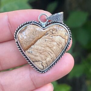 925 silver plated picture jasper heart pendant‎